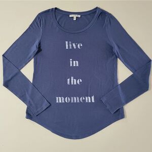 Express Women's Blue Crewneck Graphic Live in the Moment Long Sleeve Top